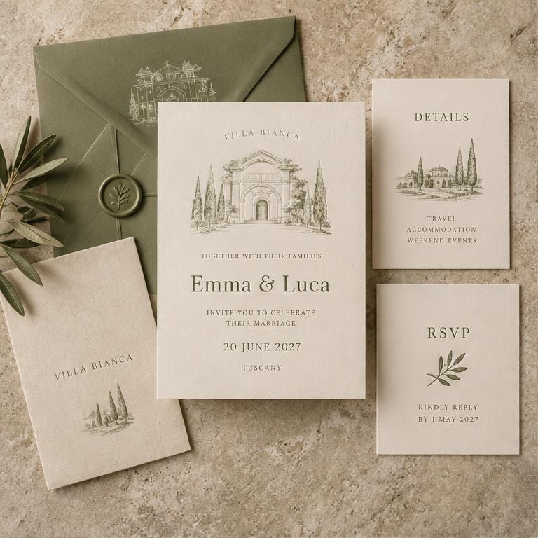 The Villa Bianca Invitation Suite — Italian Elegance stationery preview