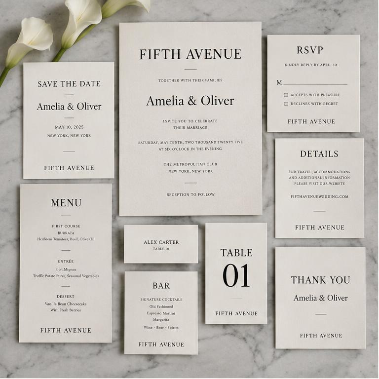The Fifth Avenue Wedding Collection — NYC Chic stationery preview